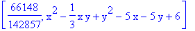 [66148/142857, x^2-1/3*x*y+y^2-5*x-5*y+6]